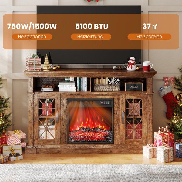 COSTWAY 18" elektrická krbová vložka 750W/1500W, vestavěný elektrický krb se 7 realistickými barvami plamene, 5 nastavitelnými úrovněmi jasu, časovačem