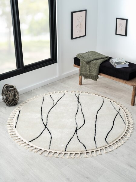 My Flair, Kusový koberec Moroccan Serenity weiß kruh, 140x140 (průměr) kruh, černobílá, ložnice