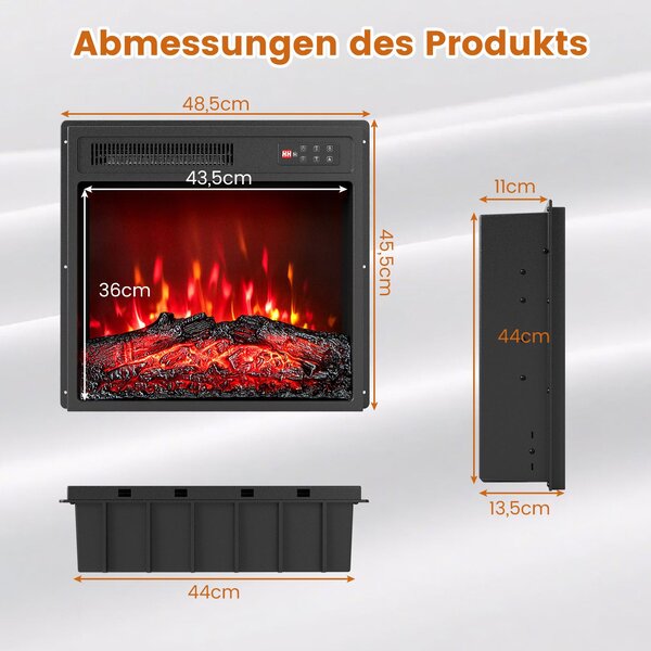 COSTWAY 18" elektrická krbová vložka 750W/1500W, vestavěný elektrický krb se 7 realistickými barvami plamene, 5 nastavitelnými úrovněmi jasu, časovačem