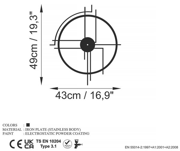NÁSTĚNNÉ HODINY černá 43/49/0,15 cm - Nástěnné hodiny, Online Only
