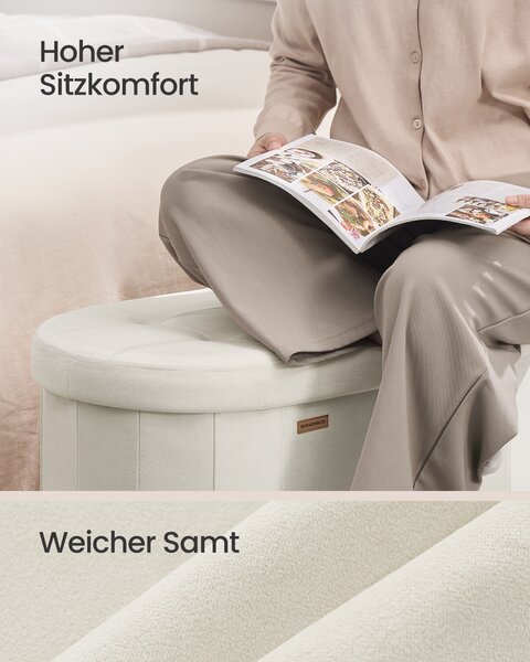 SONGMICS Skládací taburet s úložným prostorem objem 110 l 110 x 38 x 38 cm krémová