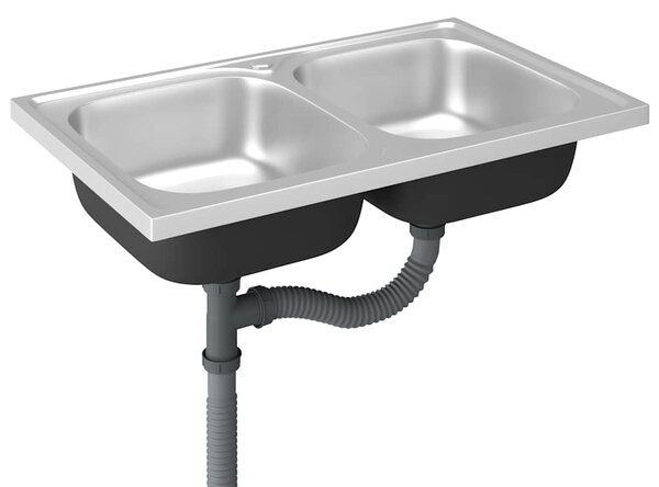 Kuchyňský dvojitý dřez stříbrný 800x500x155 mm nerezová ocel 147234