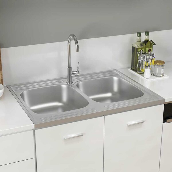 Kuchyňský dvojitý dřez stříbrný 800x600x155 mm nerezová ocel 147235