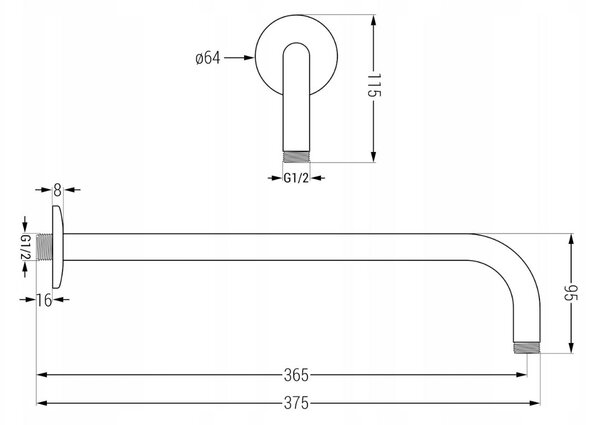 Mexen KAI, podomítkové rameno 40cm + sprchová hlavice 30cm, černá, 79230-70 + 79211-70