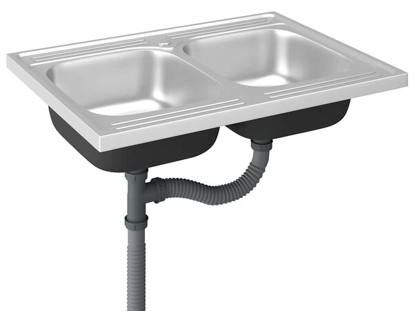 Kuchyňský dvojitý dřez stříbrný 800x600x155 mm nerezová ocel 147235