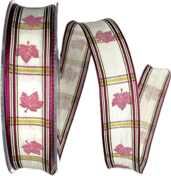 POSLEDNÍ KUSY! Látková stuha Autumn Leaves Line – Pink 25mm x 20m (4,- Kč/m)
