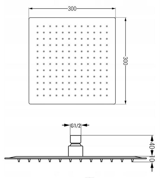 Mexen CUBE, podomítkové rameno 40cm + sprchová hlavice 30x30cm, černá, 79112-70+79130-70