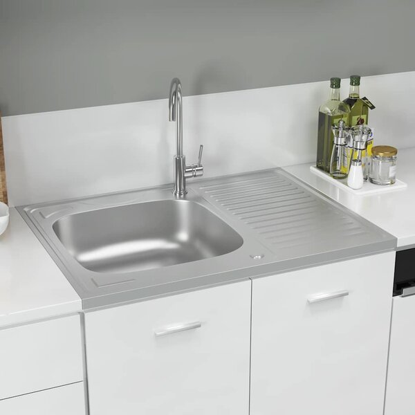Kuchyňský dřez s odtokem stříbrný 800x600x155 mm nerezová ocel 147233