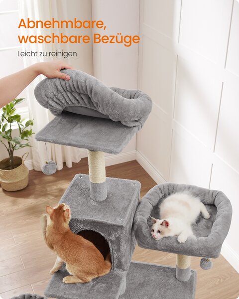 FEANDREA Škrabadlo pro kočky XXL domečky odpočívadla sisalové sloupky 199 cm světle šedá