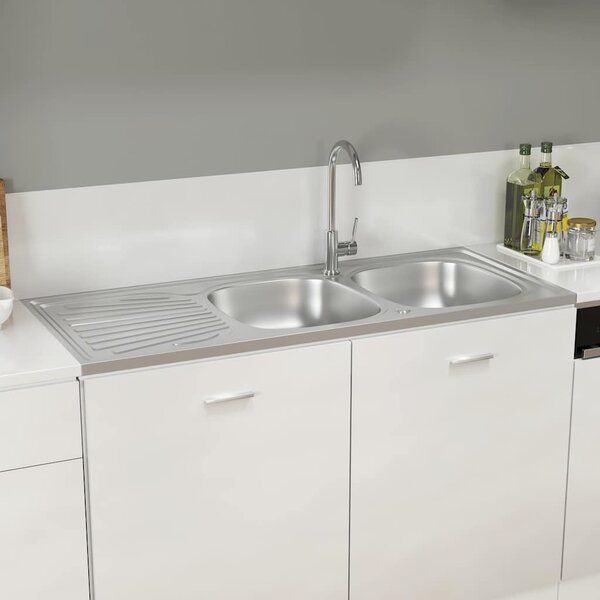 Kuchyňský dvojitý dřez stříbrný 1 200x500x155 mm nerezová ocel 147238