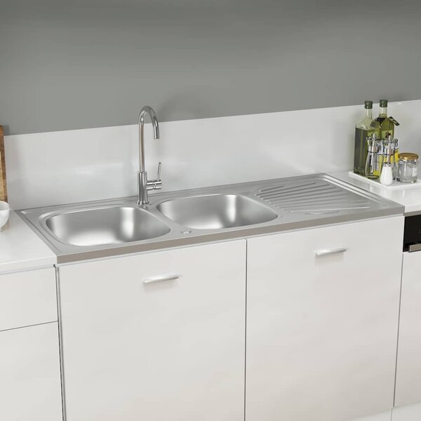 Kuchyňský dvojitý dřez stříbrný 1 200x500x155 mm nerezová ocel 147238