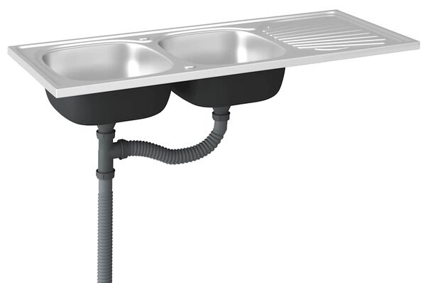 Kuchyňský dvojitý dřez stříbrný 1 200x500x155 mm nerezová ocel 147238