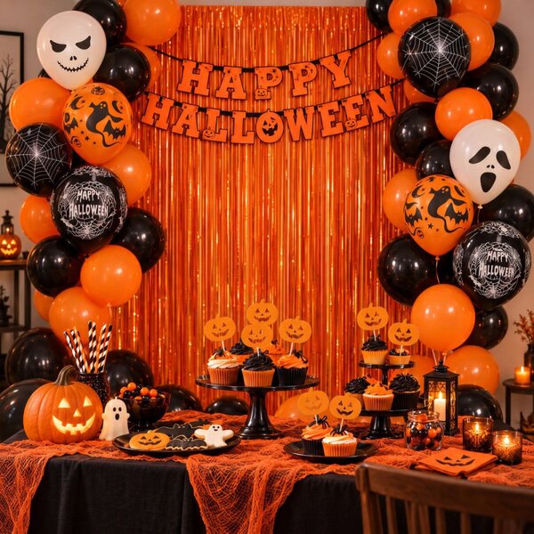 Halloween dekorace sada 38ks SPRINGOS HA5216 černo-oranžová