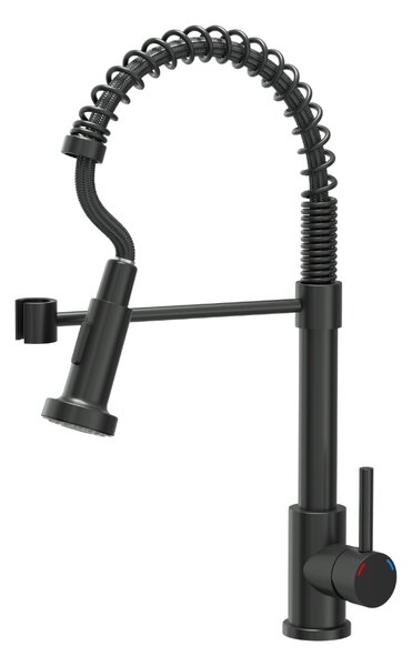 Kuchyňská dřezová baterie QUADRON SALMA NEW s pružinovou hadicí a sprchou v barvě černá matná
