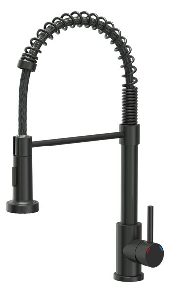 Kuchyňská dřezová baterie QUADRON SALMA NEW s pružinovou hadicí a sprchou v barvě černá matná