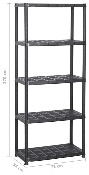 Úložný regál 5patrový černý 71 x 38 x 170 cm plast 147684