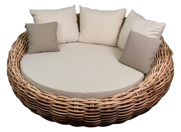 Apple Bee Denní postel Cocoon, Apple Bee, 220 cm,umělý ratan Mocca, sedáky venkovní látka Olefin Bouclé Cream
