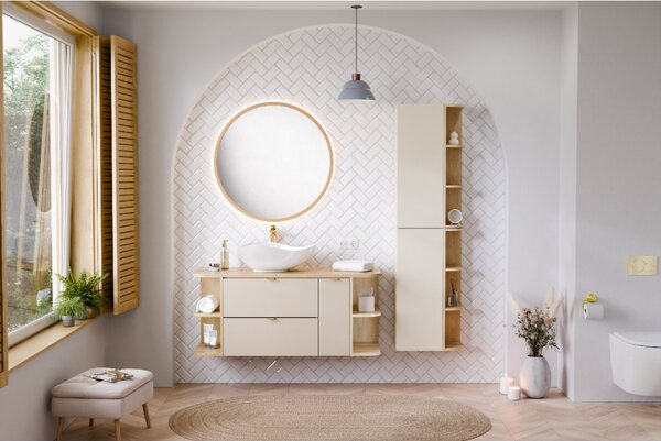 Comad Koupelnová skříňka s deskovými umyvadly set Dalia Cashmere 120 kašmír/dub cremona