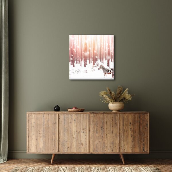 Obraz - Zebra v zasněženém lese (30x30 cm)