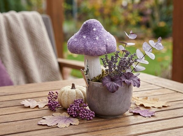 Podzimní dekorace s klipem MUSHROOM 13,5 cm, fialová