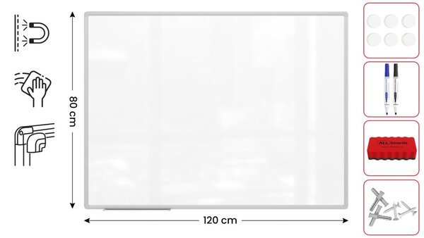 ALLboards Magnetická tabule stíratelná za sucha bílá (hliníkový rám) 120x80 cm TSC7128
