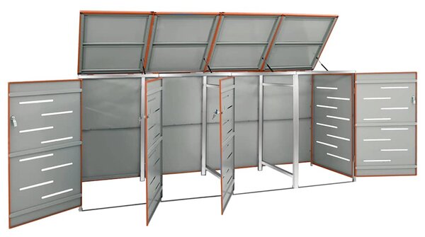 Přístřešek na čtyři popelnice 276,5x77,5x115 cm nerezová ocel 149565