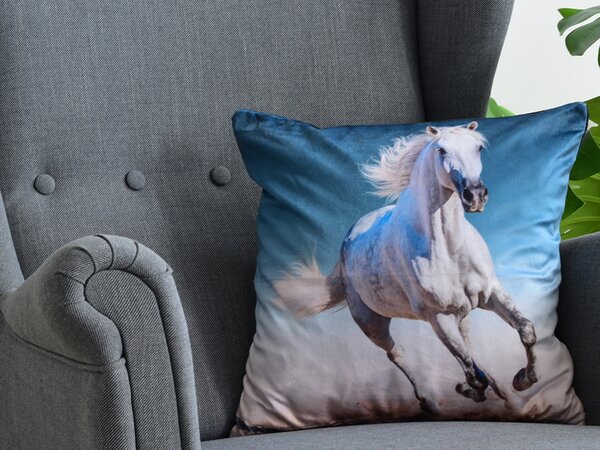 XPOSE® Mikroplyšový povlak na polštář BÍLÝ KŮŇ (digitální tisk) 40x40 cm