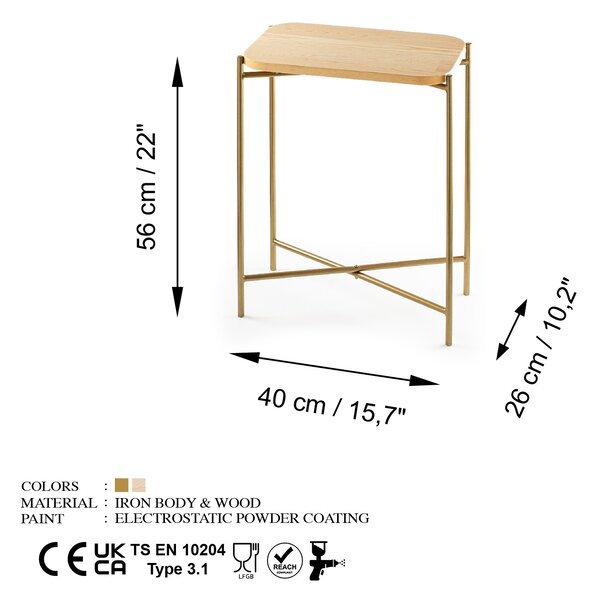 Kalune Design Odkládací stolek Shb-003 z masivu zlatý/dub přírodní