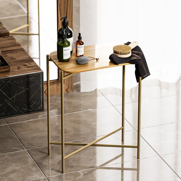 Kalune Design Odkládací stolek Shb-003 z masivu zlatý/dub přírodní