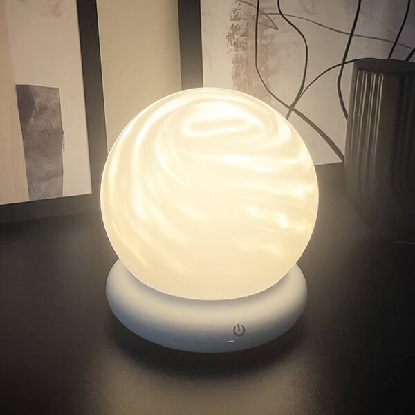 Briloner LED stolní lampa na baterie LUSTRO, bílá, Ø 15 cm, RGBW, dotykové stmívání, stmívatelný, Bílá / opál, Obývací pokoj / jídelna, Plast, Moderní