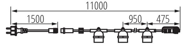 Kanlux Venkovní řetěz 9,5m+1,5m, 10xE27, IP44