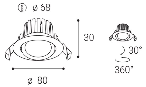 LED2 2231641DT MAX 2 zápustné bodové svítidlo nastaviteľné LED D80mm 8W/735lm 4000K IP65 TRIAC bílá