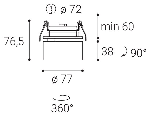 LED2 21507333DT KLIP zápustné bodové svítidlo nastaviteľné LED D77mm 11W/770lm 3000K TRIAC černá, černá