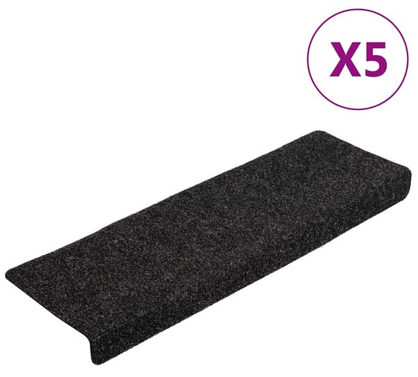 Schodové rohože samolepicí 5 ks 65 x 21 x 4 cm černé s obdélníkovým okrajem 149726