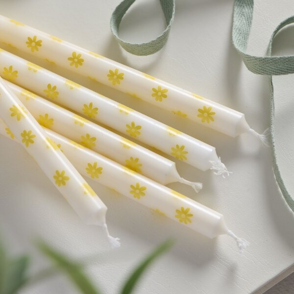 Svíčka Taper Yellow Flowers 20 cm