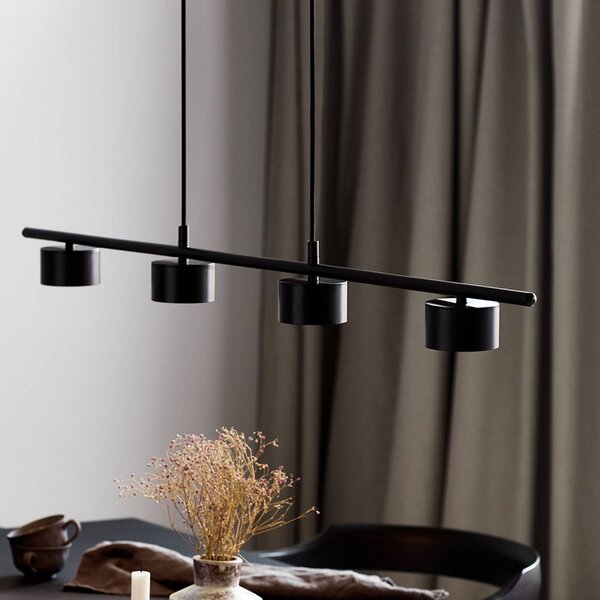 Nordlux LED závěsné světlo Clyde, čtyřžárovkové, černé, délka 115 cm, stmívatelný, Černá, Obývací pokoj / jídelna, kov, Moderní