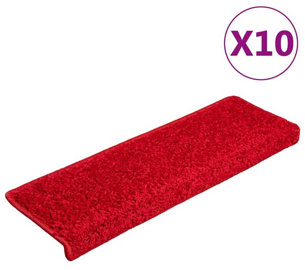 Schodové rohože 10 ks 65 x 21 x 4 cm červené s obdélníkovým okrajem 149829