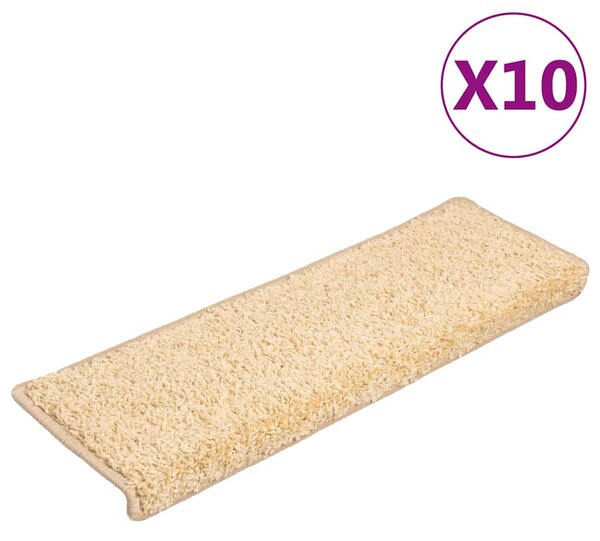 Schodové rohože 10 ks 65 x 21 x 4 cm krémové s obdélníkovým okrajem 149823