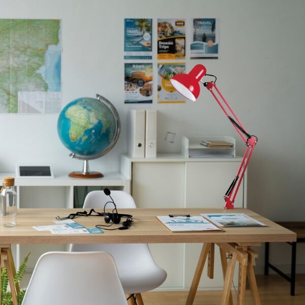 Kloubová stolní lampa na 1 žárovku E27, 40W, se šroubovacím úchytem, červená, 3 roky zár
