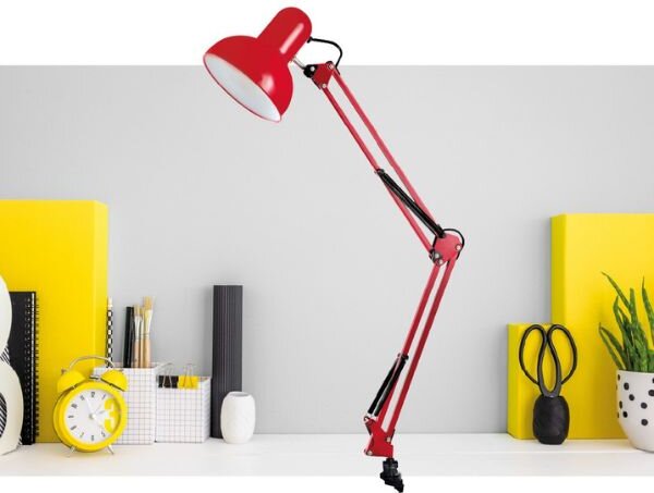 Kloubová stolní lampa na 1 žárovku E27, 40W, se šroubovacím úchytem, červená, 3 roky zár