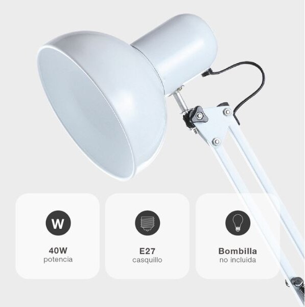 Kloubová stolní lampa na 1 žárovku E27, 40W, se šroubovacím úchytem, bílá, 3 roky zár