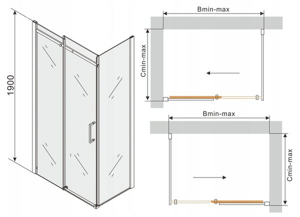 Mexen Omega sprchový kout 150x70cm, 8mm sklo, černý profil-čiré sklo, 825-150-070-70-00