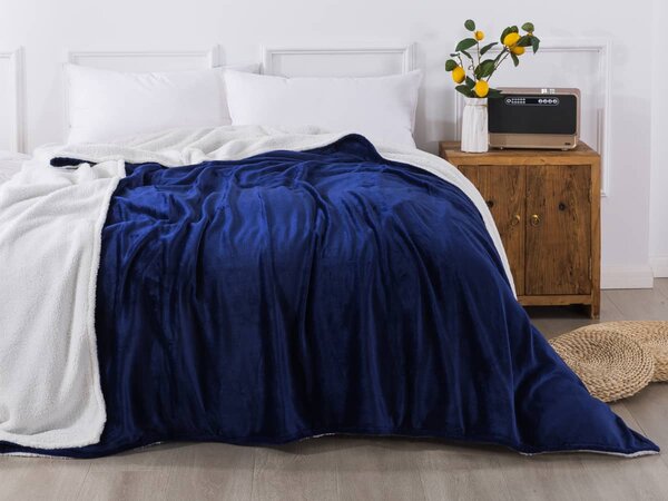 XPOSE® Mikroplyšová deka Exclusive s beránkem - tmavě modrá 140x200 cm