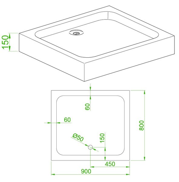 BPS-koupelny Obdélníkový sprchový kout KZ103 BL 90x80 černá/transparent + vanička SXL03B WH bílá