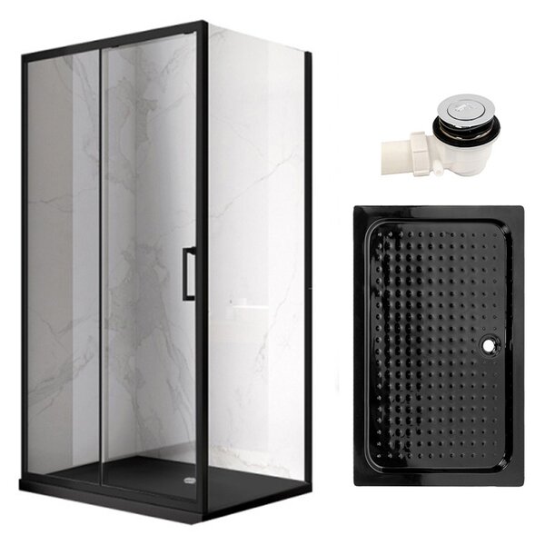 BPS-koupelny Obdélníkový sprchový kout KZ103 BL 90x80 černý/transparent + vanička SXL03B BL černá