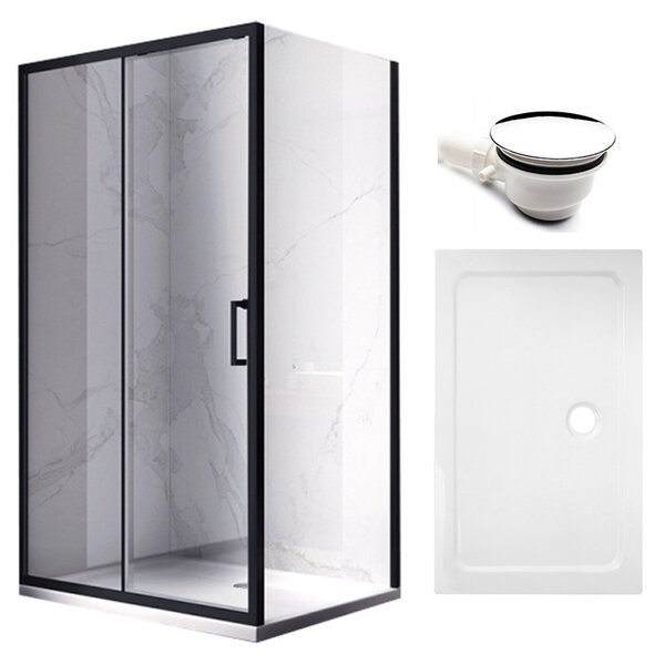 BPS-koupelny Obdélníkový sprchový kout KZ103A BL 100x80 černý/transparent + vanička ST03A WH bílá