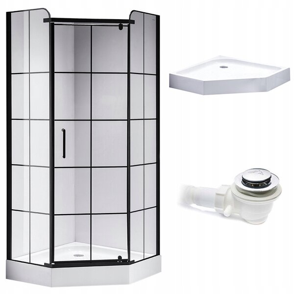 BPS-koupelny Pětiúhelníkový sprchový kout BS06B 90x90 černá/transparent + vanička SXL07B WH bílá
