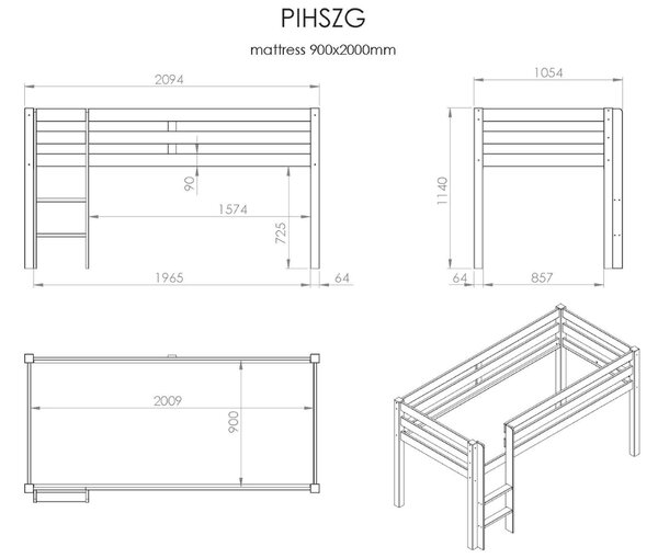 Vipack Dřevěná patrová postel Pino 90 x 200 cm