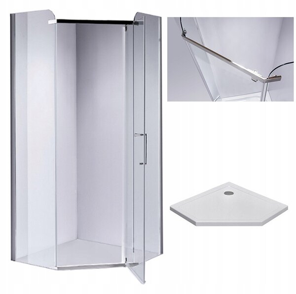 BPS-koupelny Pětiúhelníkový sprchový kout KZ91A 80x80 chrom/transparent + vanička ST07A WH bílá