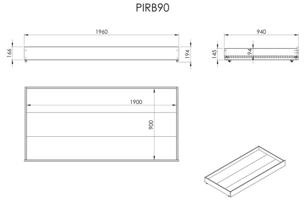 Přírodní borovicová zásuvka k posteli Vipack Pino 195 x 90 cm